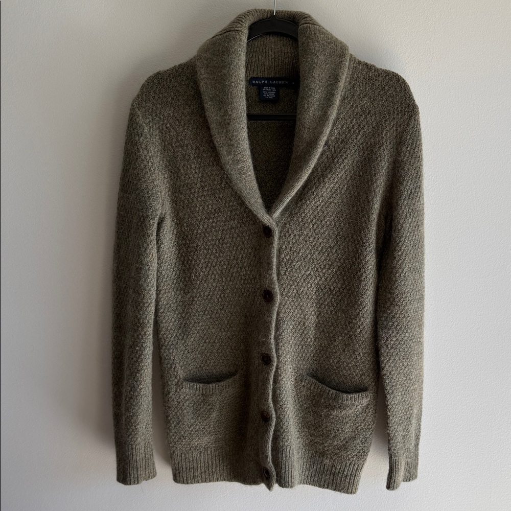 Ralph Lauren Olive Green Shawl-Collar Cardigan size M no flaws